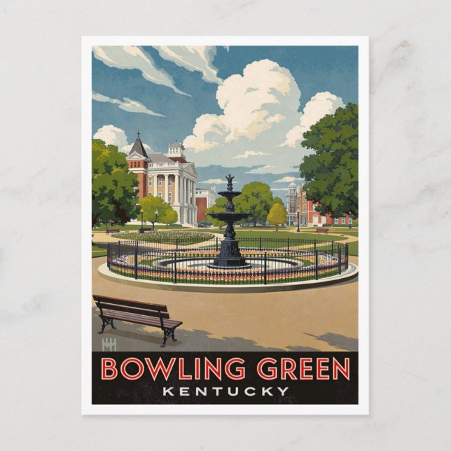 Cartão Postal Bowling Green Kentucky Fountain Park Art (Frente)