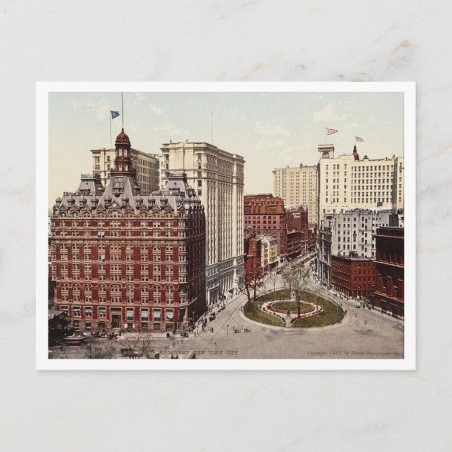 Cartão Postal Bowling Green Lower Broadway NYC c1900 Antigo (Frente)