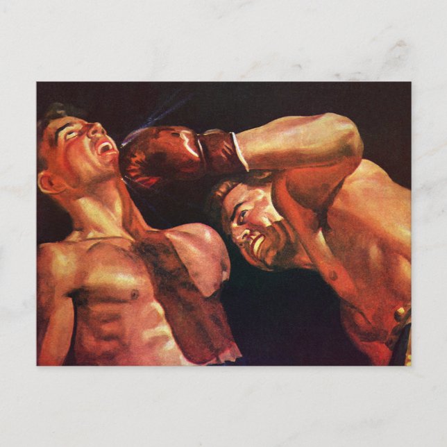 Cartão Postal Boxe Esportivo Antigo, Lutadores de Boxe Soco (Frente)
