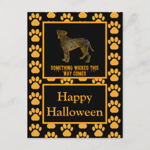 Cartão Postal Boxer Dog Silhouette Happy Halloween Orange