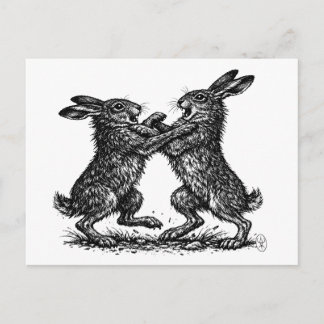 Cartão Postal Boxing Hares – Haunted Ink Woodland Duel