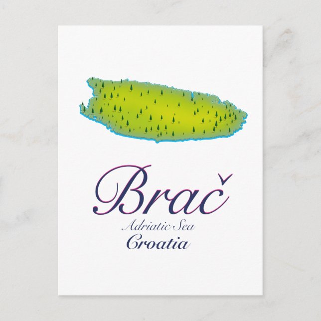 Cartão Postal Brač Adriatic Sea, mapa da Croácia (Frente)