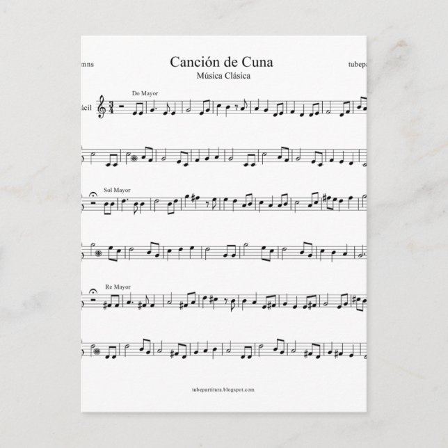 Cartão Postal Brahms Lullaby Sheet Music (Frente)