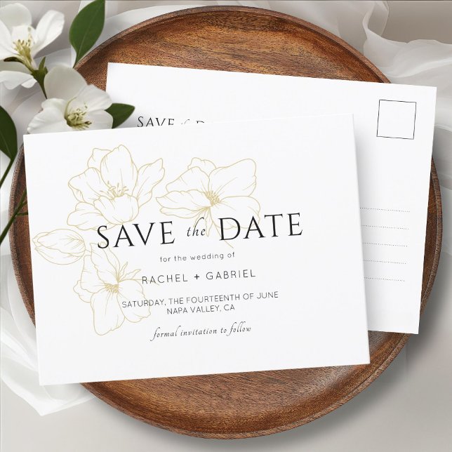 Cartão Postal Branca | Casamento Floral Dourado Elegante Salvar  (Criador carregado)