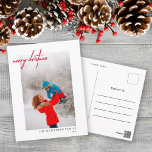 Cartão Postal Branca de Foto de Natal Simples e Feliz<br><div class="desc">Celebre o Natal este ano com estes cartões postais simples e modernos.</div>