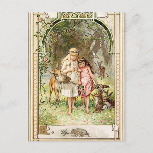 Cartão Postal Branca de neve e Rosa vermelho por Hermann Vogeltr (Frente)