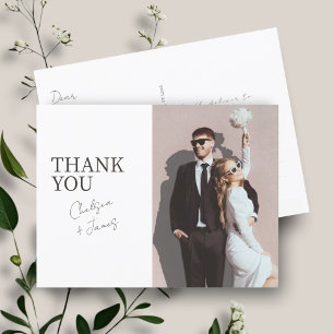 Cartão Postal Branca Foto De Casamento Simples Moderno Obrigad