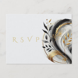 Cartão Postal Branca Preta e Casamento Dourado do RSVP Moderno -