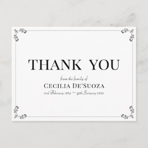 Cartão Postal Branco Agradecido Vintage Clássico Elegante Simple