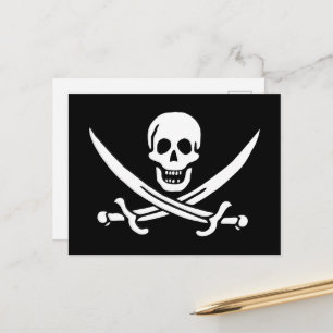 Cartão Postal Branco, Bandeira Pirata, Calico Jack, Caveira e Cu