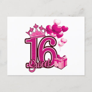 Cartão Postal Branco de Aniversário de 16 Anos