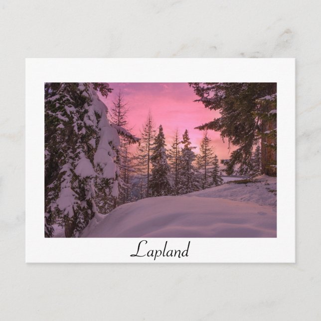 Cartão postal branco sunset cor-de-rosa Lapland (Frente)