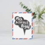 Cartão Postal Branco vermelho e azul Sra. Sempre direita<br><div class="desc">White Vermelho e Azul Eu sou Sua Sra. Vintage! Postes isso no Popsicle Sticks para uma foto divertida para o seu dia de casamento ou um furo de decoração de mesas divertida e usar o gêmeo para pendurar nas suas cadeiras na recepção</div>