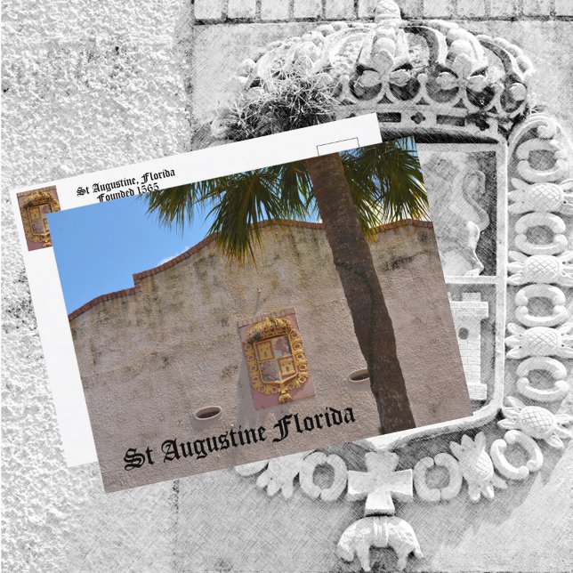 Cartão Postal Brasão de Armas do Império Espanhol em St Augustin (Criador carregado)