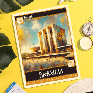 Cartão Postal Brasília, Brasil   Vintage Painting