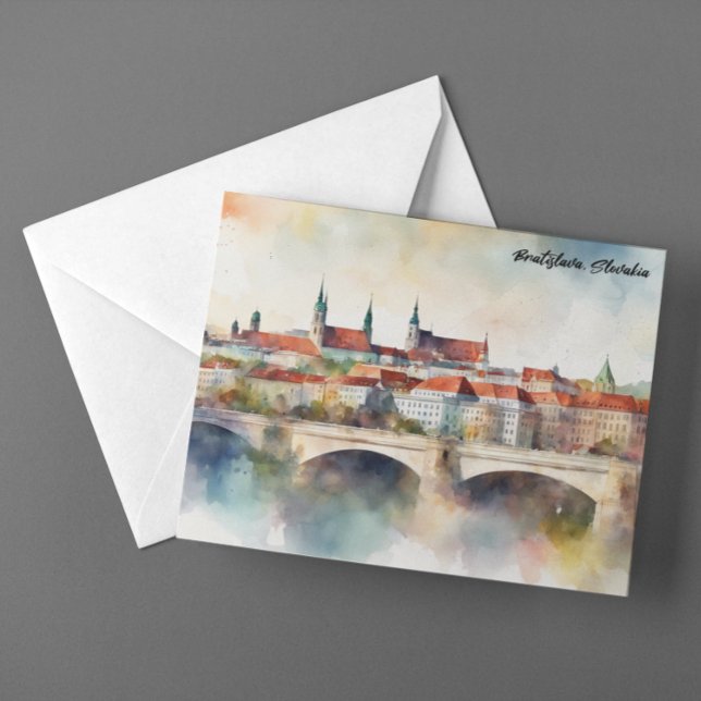 Cartão Postal Bratislava Slovakia Watercolor Painting Panorama  (Bratislava Slovakia Watercolor Painting Panorama Postcard)