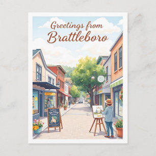 Cartão Postal Brattleboro, Vermont – Antigo Centro de Downtown A