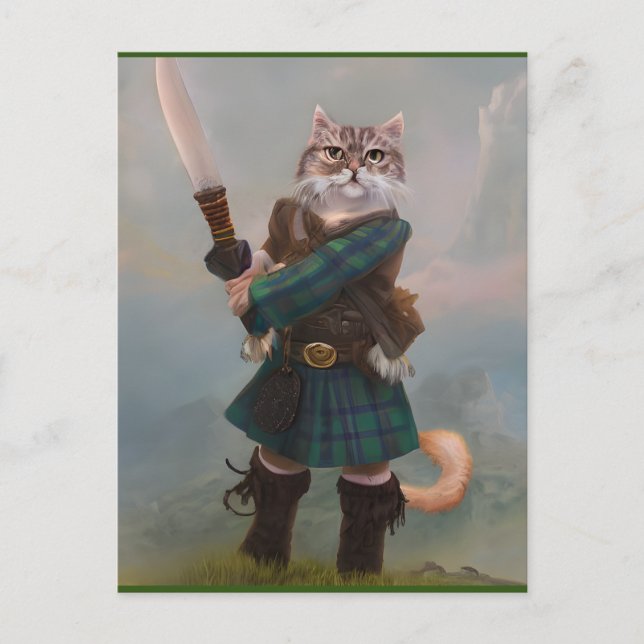 Cartão Postal BraveHeart Scottish Highlander Cat Scotland Card (Frente)