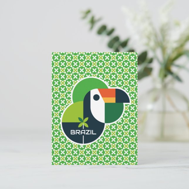 Cartão Postal Brazil Tropical Geometric Toucan Personalized Art (Em pé/Frente)