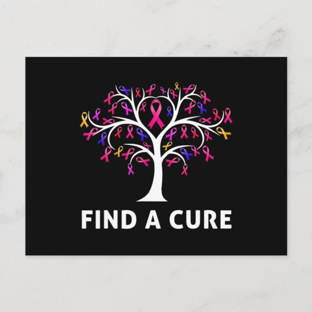 Cartão Postal Breast Cancer Awareness Fight Find A Cure Tree Rib (Frente)