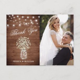 Cartão Postal Breath Mason Jar Wedding Foto de agradecimento
