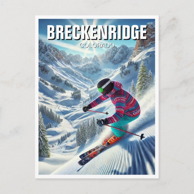 Cartão Postal Breckenridge Colorado Skiing Skier Viagem (Frente)