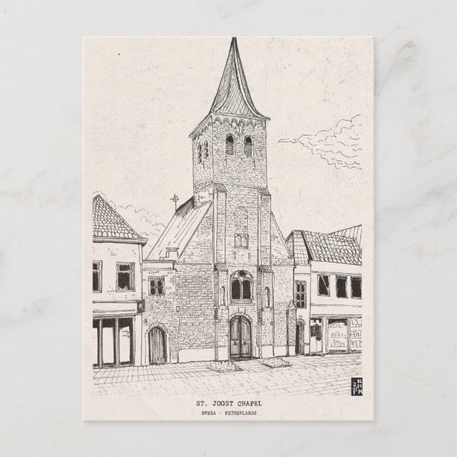 Cartão Postal Breda Dutch Vintage Architecture Sketch Art (Frente)