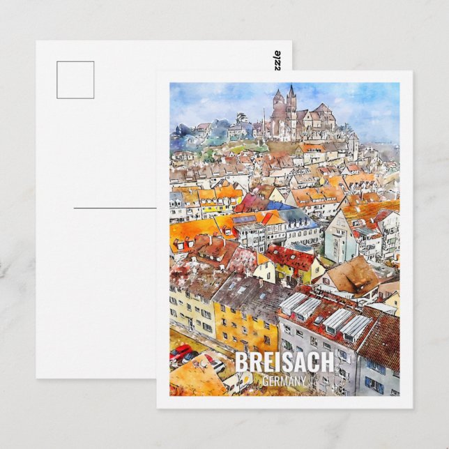 Cartão Postal Breisach Alemanha Viagem Place Watercolor (Frente/Verso)