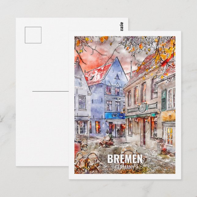 Cartão Postal Bremen Alemanha Viagem Place Watercolor (Frente/Verso)