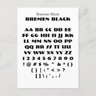 Cartão Postal Bremen Black - Folha de Amostra de Fontes Zazzle