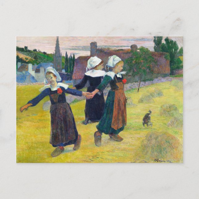 Cartão Postal Breton Girls Dancing Pont-Aven por Paul Gauguin (Frente)