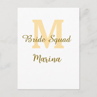 Cartão Postal Bride squad monogram golden bridal shower simple