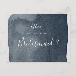 Cartão Postal bridesmaid de lavagem azul de aço com aquarela Con