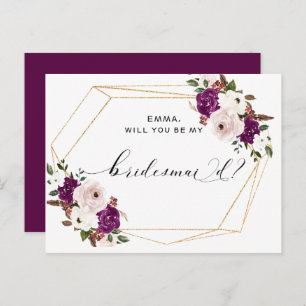 Cartão Postal Bridesmaid Floral Rosa Púrpura Moderna