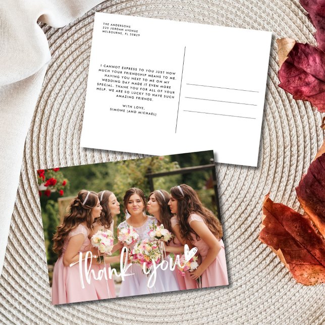 Cartão Postal Bridesmaid Obrigado Foto Casamento (Bridesmaid Thank You Photo Wedding Postcard)