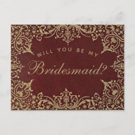 Cartão Postal Bridesmaid Proposta Elegante Vintage Dourada Burgu