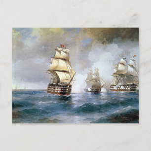 Cartão Postal Brig Mercury Atacado por Dois Navios Turcos