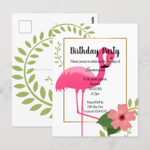 CARTÃO POSTAL BRIGHT FLAMINGO HIBISCUS BRANCO OURO ANIVERSÁRIO