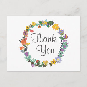 Cartão Postal Bright Floral Wreath Spring Weding Obrigado