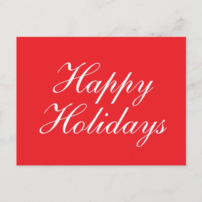Cartão Postal Bright Red Plain Elegant Happy Holidays Message (Frente)