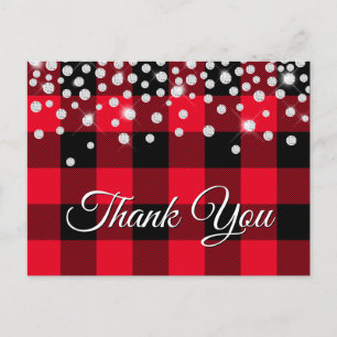 Cartão Postal Brilhante Diamante Vermelho Plaid Búfalo Obrigado