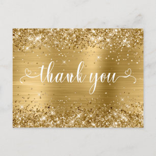Cartão Postal Brilhante Dourado Sweet 16 Corações Agradecimento