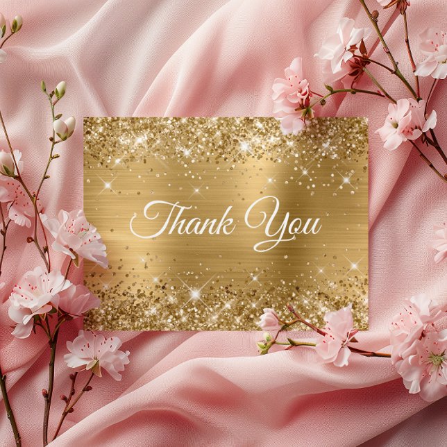 Cartão Postal Brilhante Folha Dourada 80º Aniversário Agradecime (Glittery Gold Foil 80th Birthday Thank You Postcard)