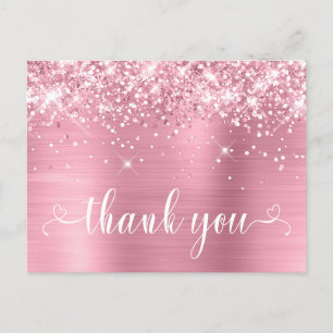 Cartão Postal Brilhante Rosa Doce 16 Corações Obrigada