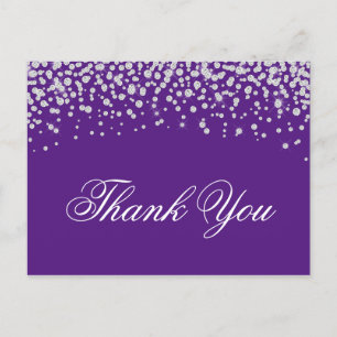 Cartão Postal Brilhantes Diamantes Falsos Roxo Real Obrigado