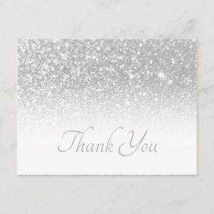 Cartão Postal Brilho Bokeh Cinza Prata Ombre Branco Obrigado