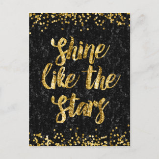 Cartão Postal Brilho como as estrelas preto e Dourado brilho bri