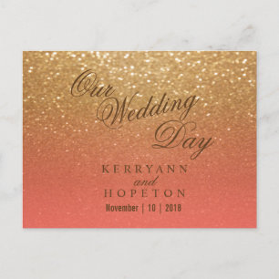 Cartão Postal Brilho Coral e Dourado - RSVP