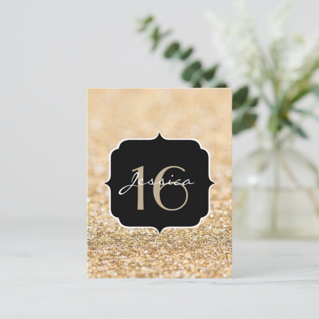 Cartão Postal Brilho dourado champanhe Sweet 16 (Em pé/Frente)