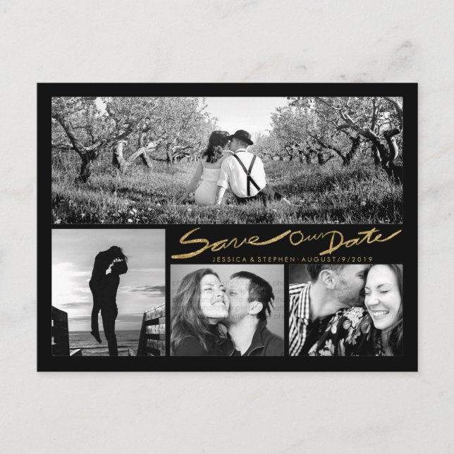 Cartão Postal Brilho Dourado Falso Escrito à Mão S (Frente)